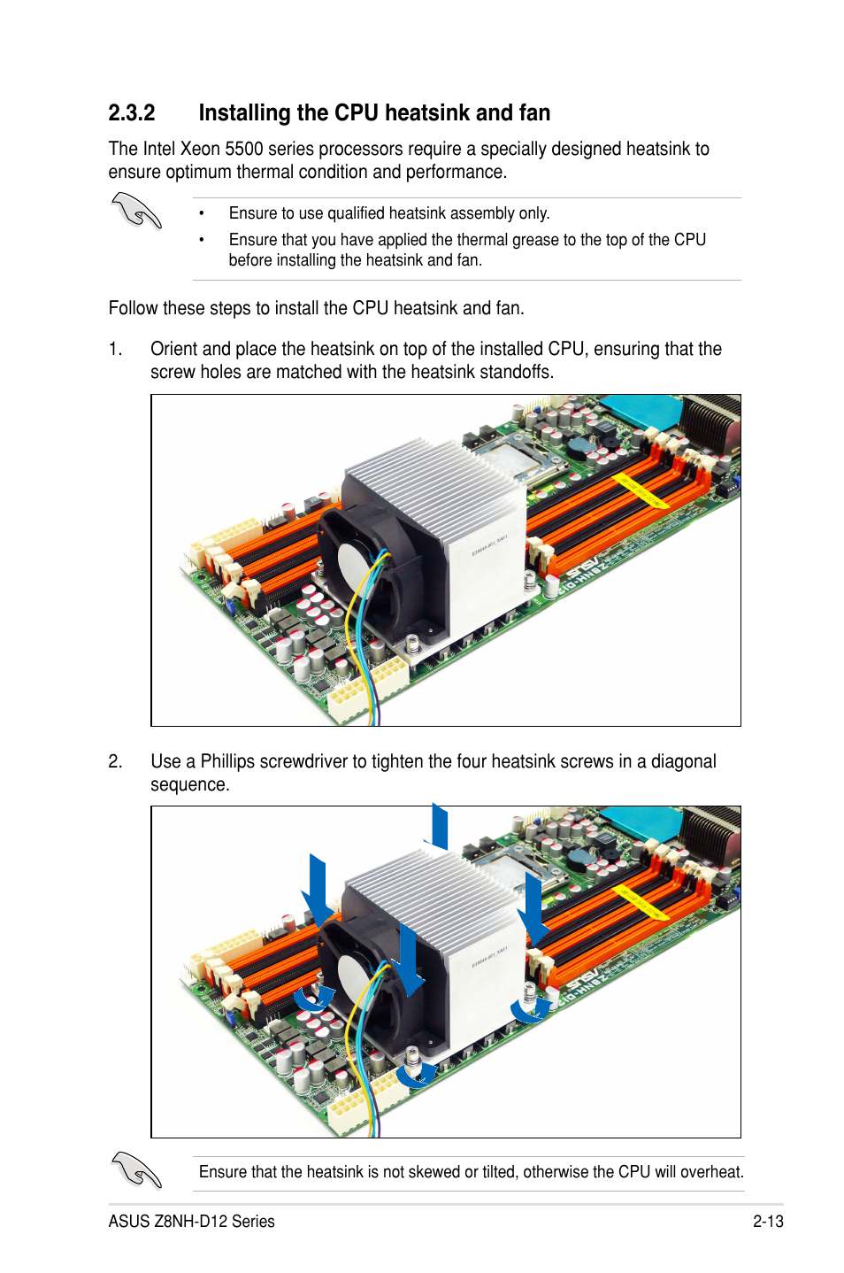2 installing the cpu heatsink and fan | Asus Z8PH-D12/IFB User Manual | Page 31 / 170