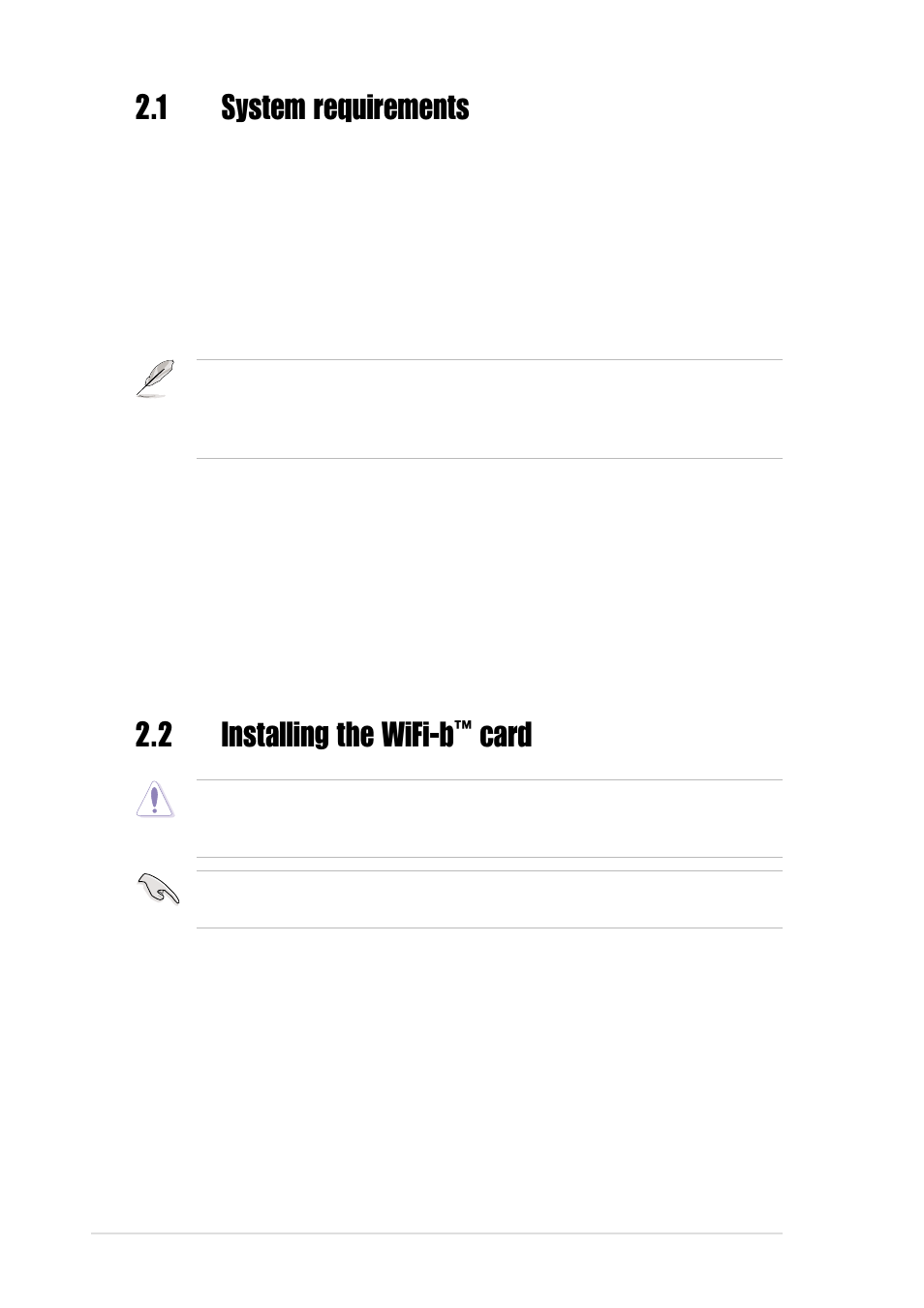 2 installing the wifi-b, Card, 1 system requirements | Asus WiFi-b User Manual | Page 14 / 60