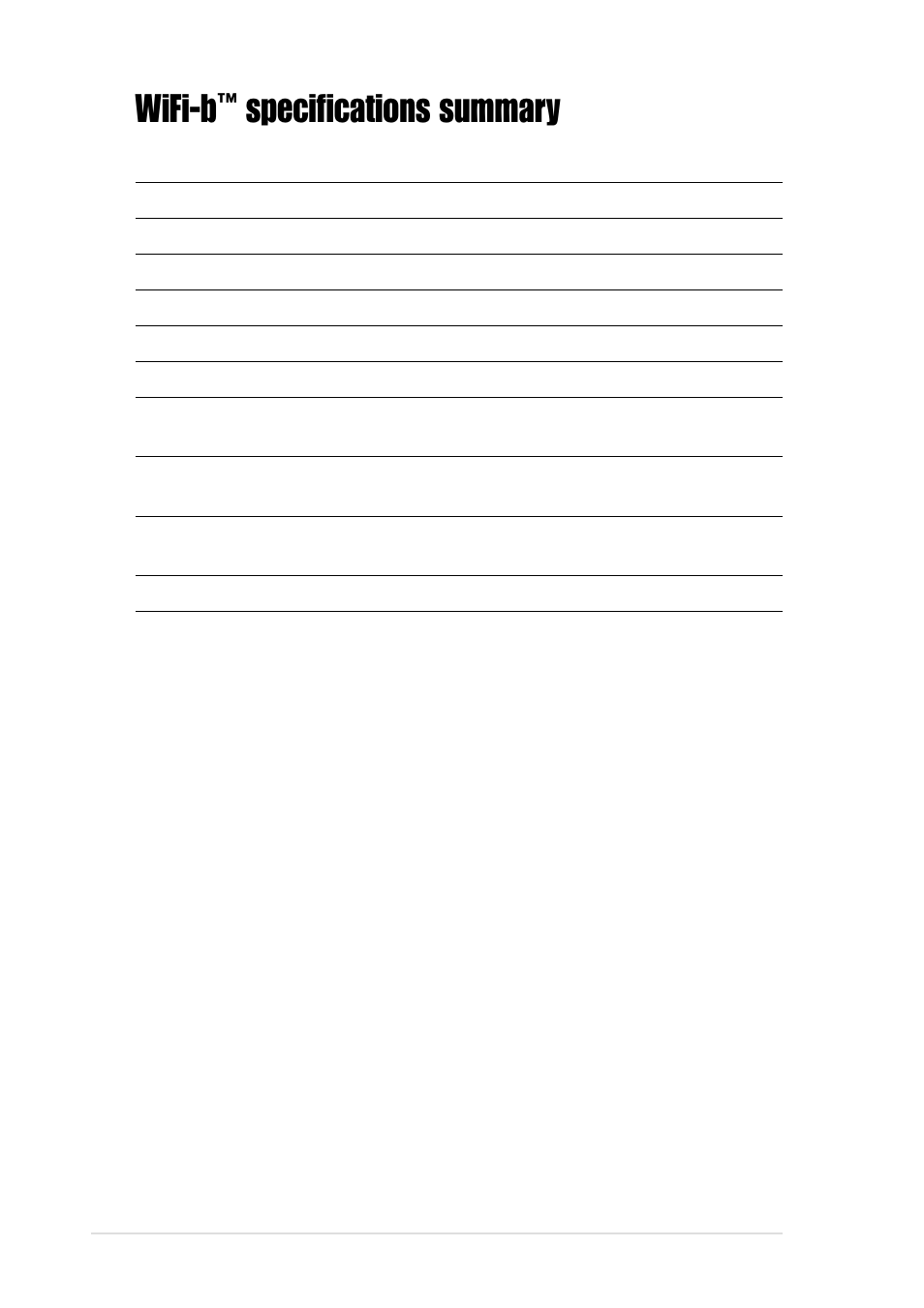 Wifi-b, Specifications summary | Asus WiFi-b User Manual | Page 8 / 60