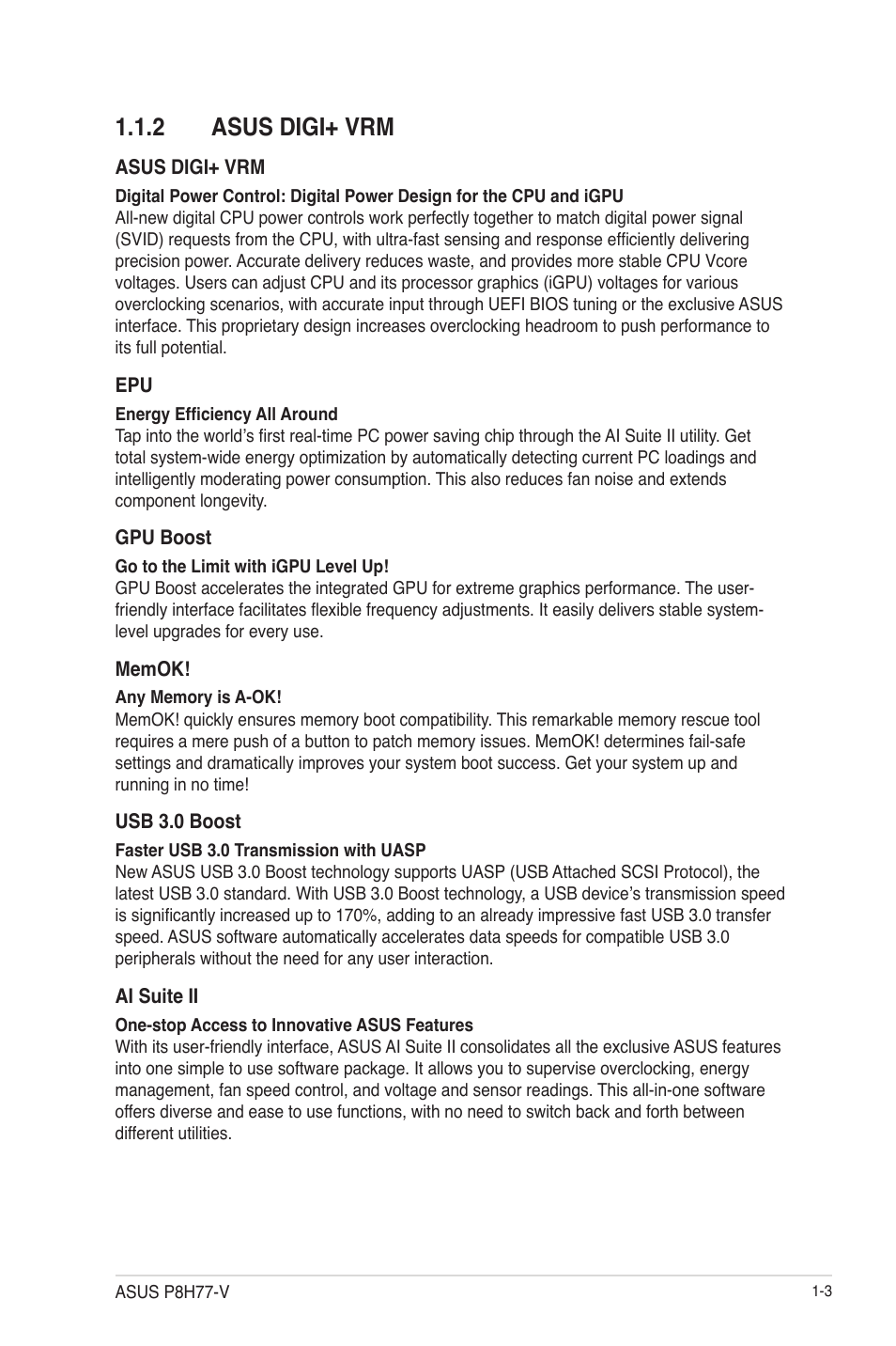 2 asus digi+ vrm, Asus digi+ vrm -3 | Asus P8H77-V User Manual | Page 17 / 90