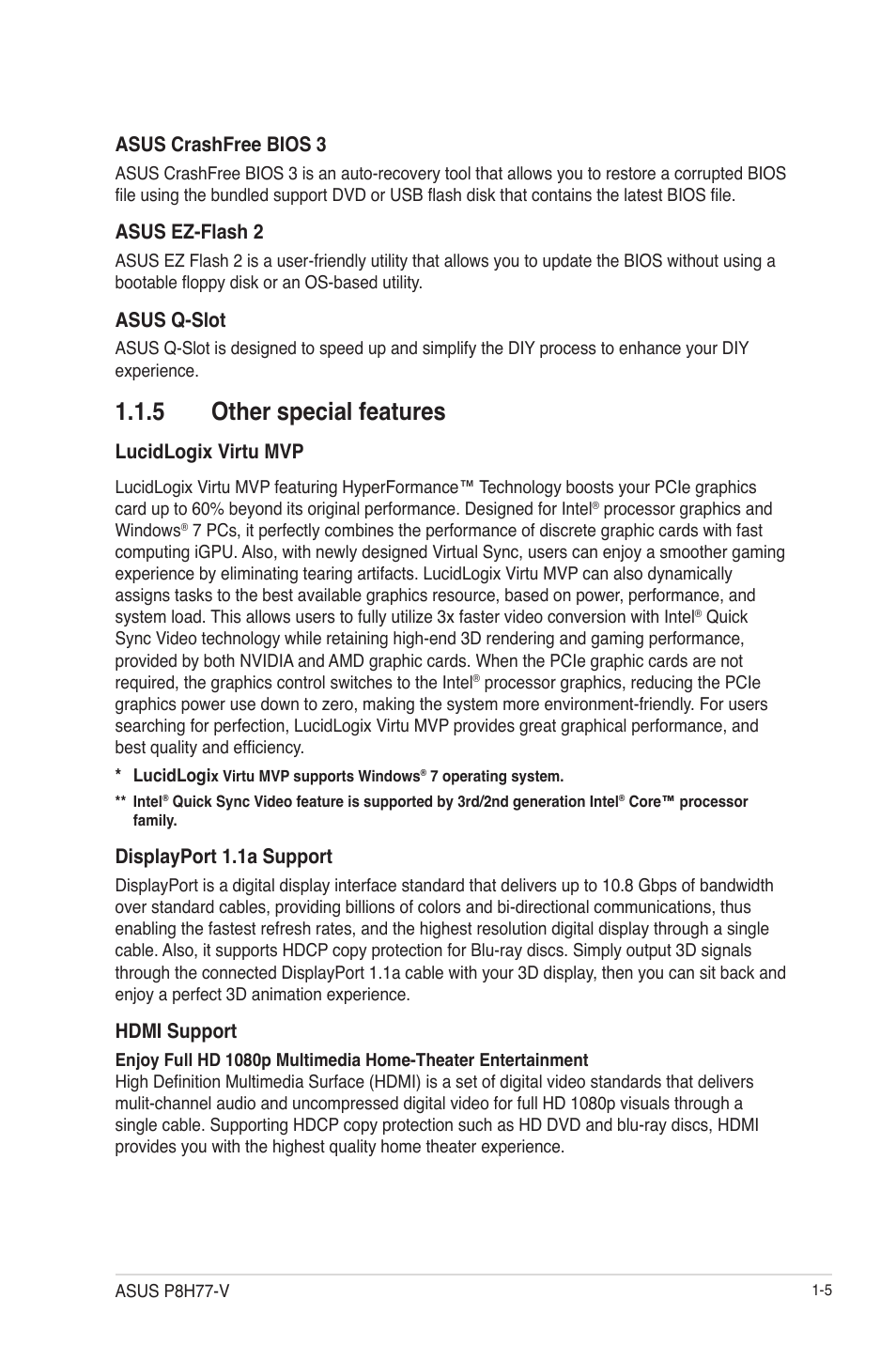 5 other special features, Other special features -5 | Asus P8H77-V User Manual | Page 19 / 90