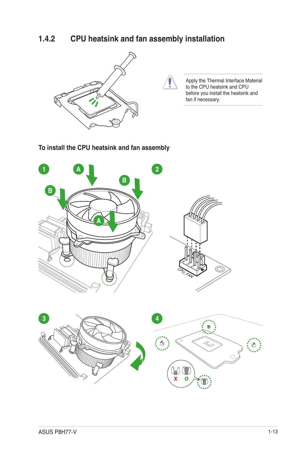 2 cpu heatsink and fan assembly installation, Cpu heatsink and fan assembly installation -13 | Asus P8H77-V User Manual | Page 27 / 90