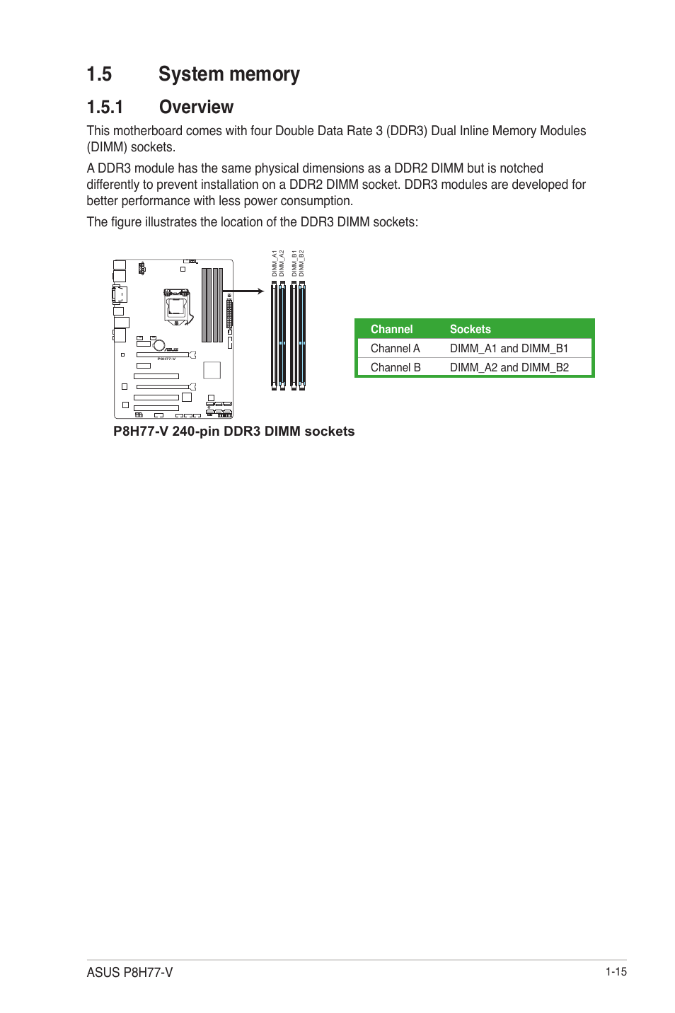 5 system memory, 1 overview, 5 system memory -15 | Overview -15 | Asus P8H77-V User Manual | Page 29 / 90