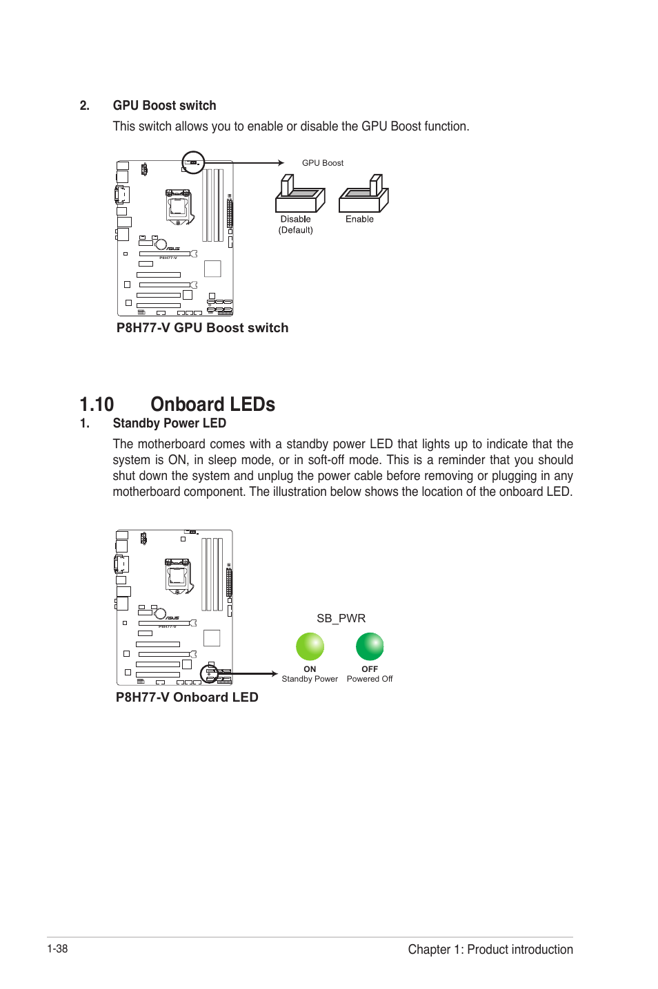 10 onboard leds, 10 onboard leds -38 | Asus P8H77-V User Manual | Page 52 / 90