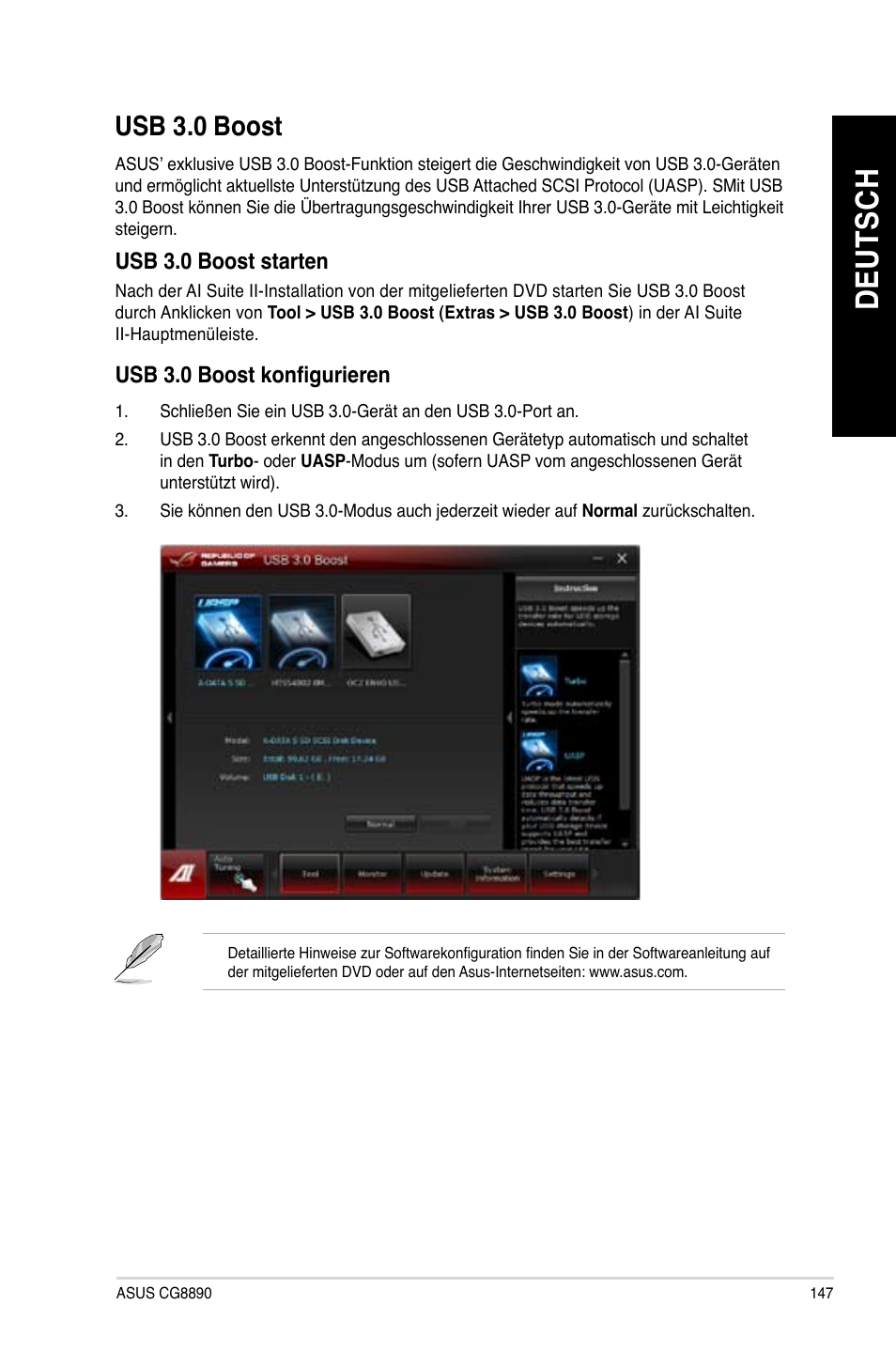 Usb 3.0 boost, Usb .0 boost, De ut sc h de ut sc h | Asus CG8890 User Manual | Page 149 / 632