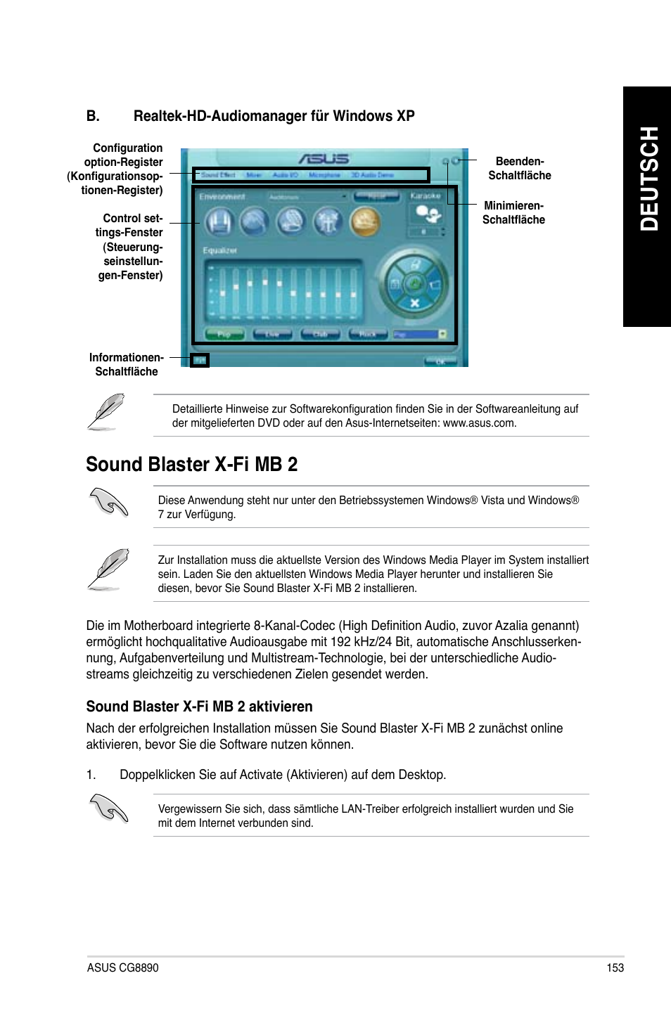 Sound blaster x-fi mb 2, Sound blaster x-fi mb, De ut sc h de ut sc h | Sound.blaster.x-fi.mb.2 | Asus CG8890 User Manual | Page 155 / 632