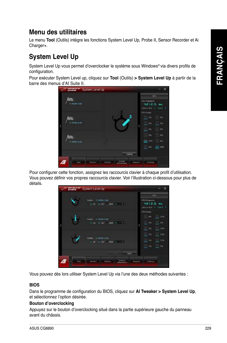 System level up, Fr an ça is fr an ça is, System.level.up | Menu.des.utilitaires | Asus CG8890 User Manual | Page 231 / 632