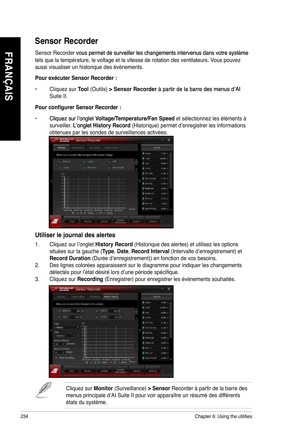 Sensor recorder, Fr an ça is fr an ça is fr an ça is fr an ça is, Sensor.recorder | Asus CG8890 User Manual | Page 236 / 632