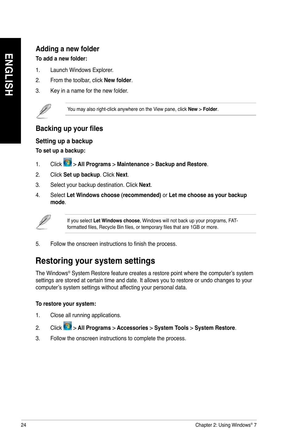 Restoring your system settings, En gl is h en gl is h en gl is h en gl is h, Restoring.your.system.settings | Asus CG8890 User Manual | Page 26 / 632