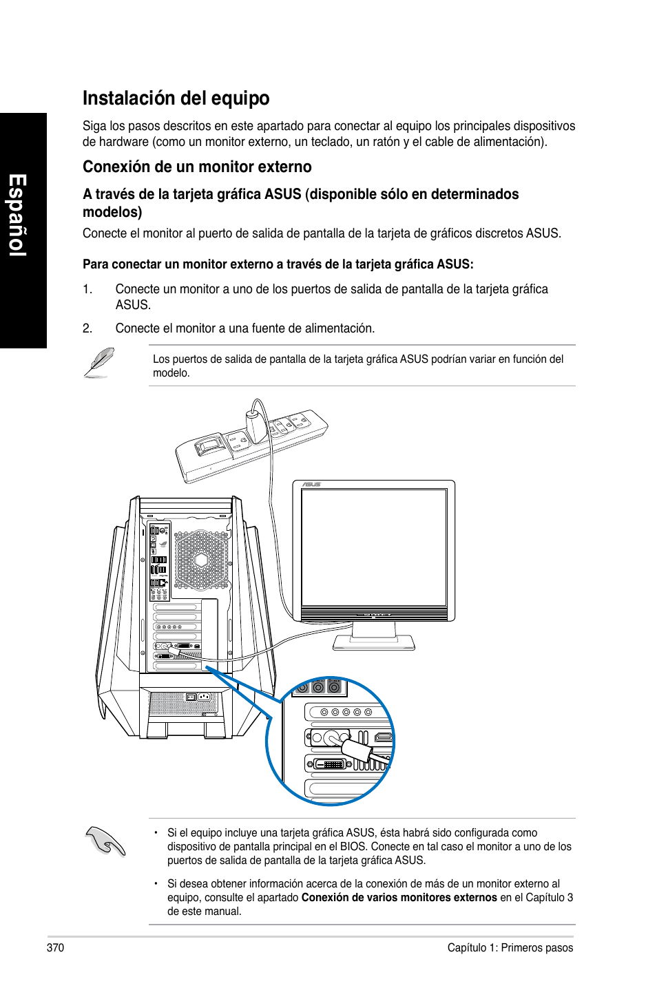 Instalación del equipo, Es pa ño l es pa ño l es pa ño l es pa ño l | Asus CG8890 User Manual | Page 372 / 632