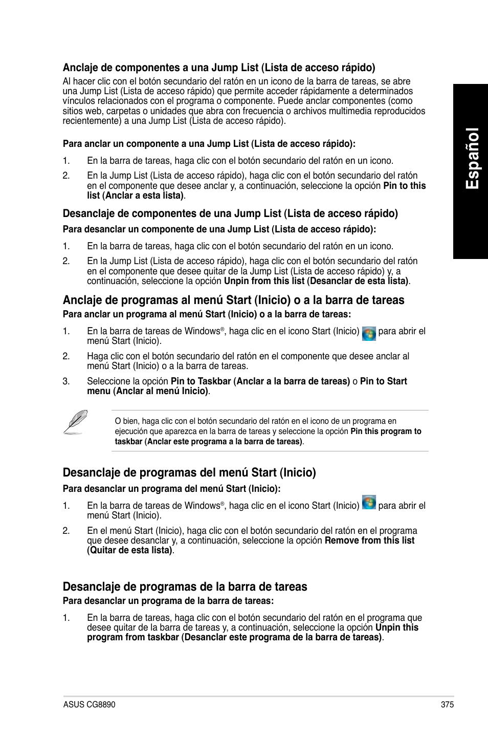 Es pa ño l es pa ño l | Asus CG8890 User Manual | Page 377 / 632