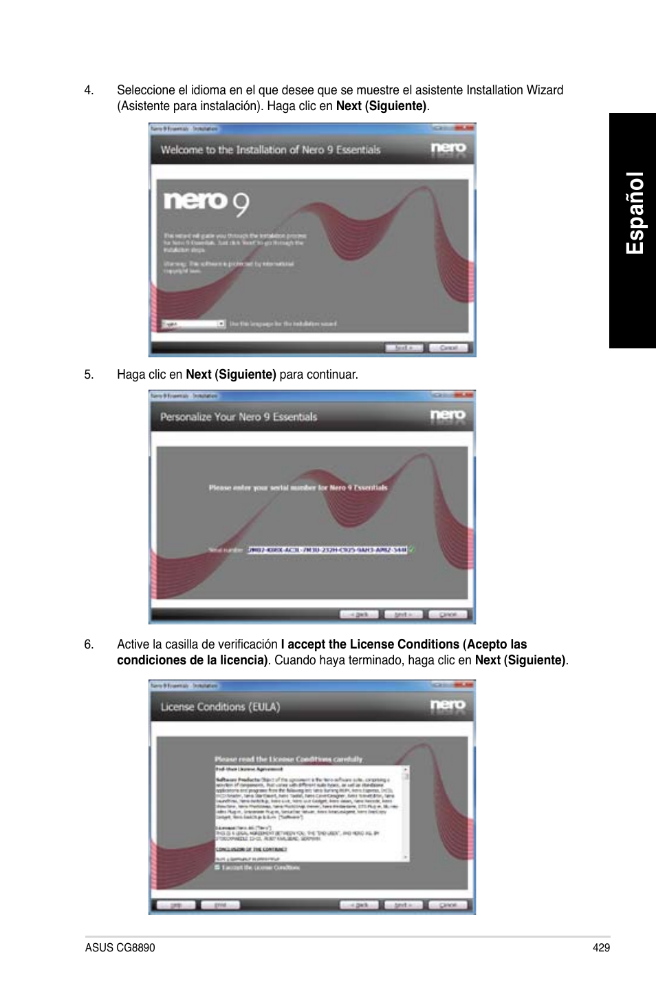 Es pa ño l es pa ño l | Asus CG8890 User Manual | Page 431 / 632