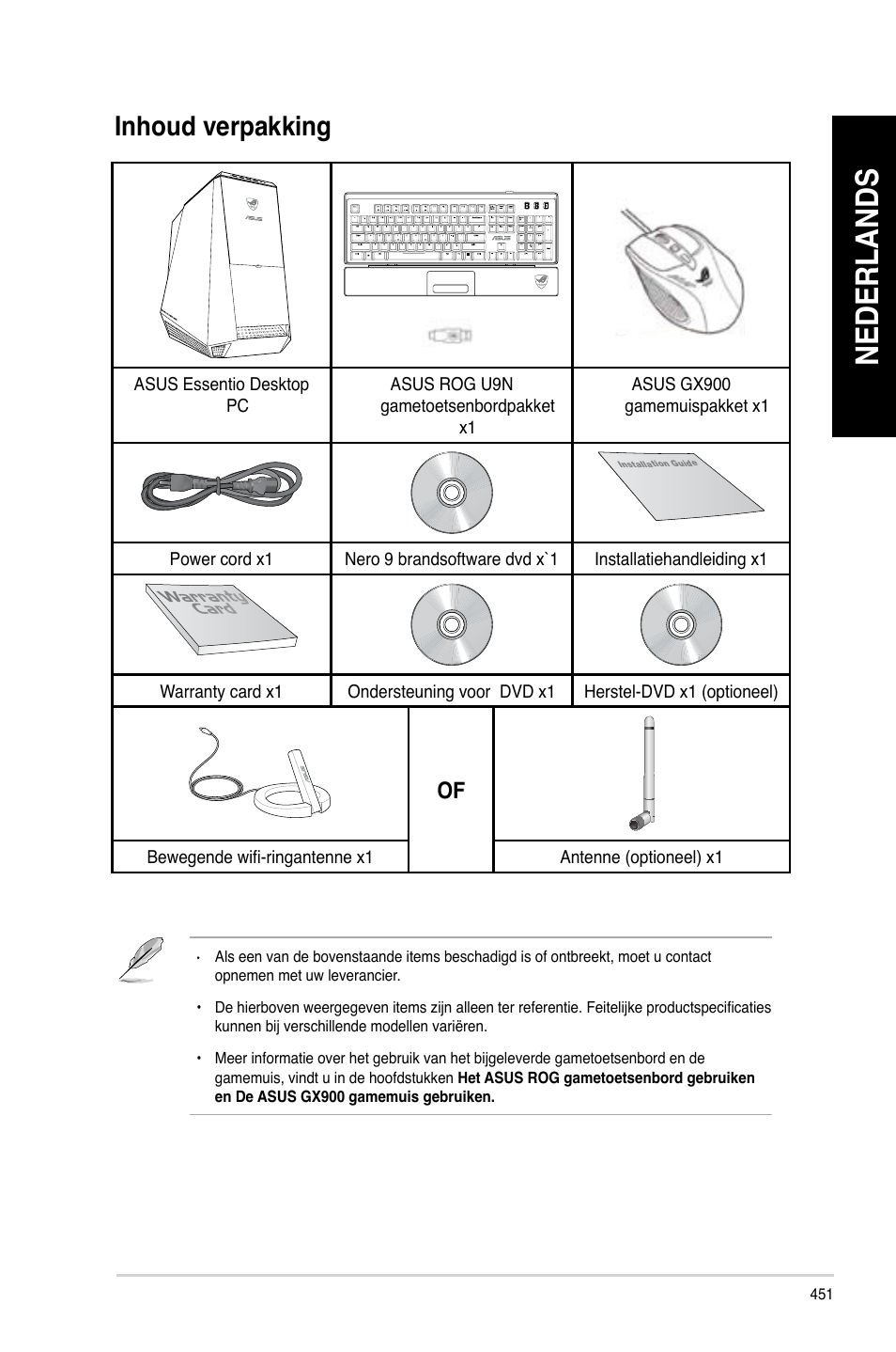 Inhoud verpakking, Nederlands | Asus CG8890 User Manual | Page 453 / 632