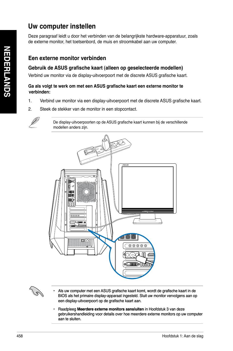 Uw computer instellen, Nederlands, Een externe monitor verbinden | Asus CG8890 User Manual | Page 460 / 632