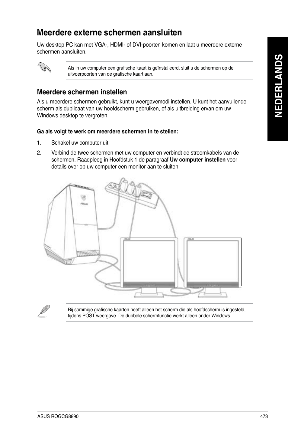 Meerdere externe schermen aansluiten, Nederlands | Asus CG8890 User Manual | Page 475 / 632