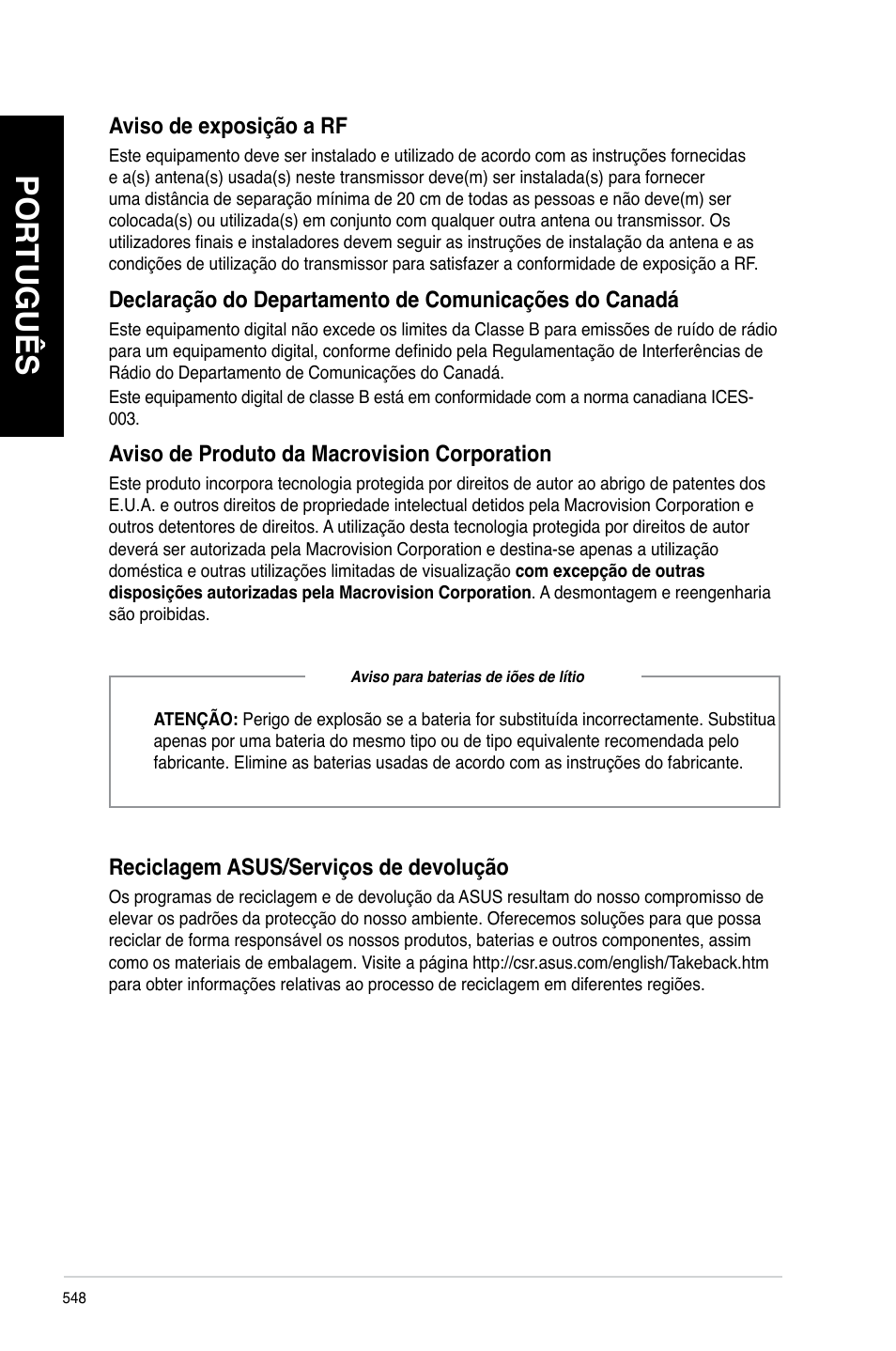 Português | Asus CG8890 User Manual | Page 550 / 632