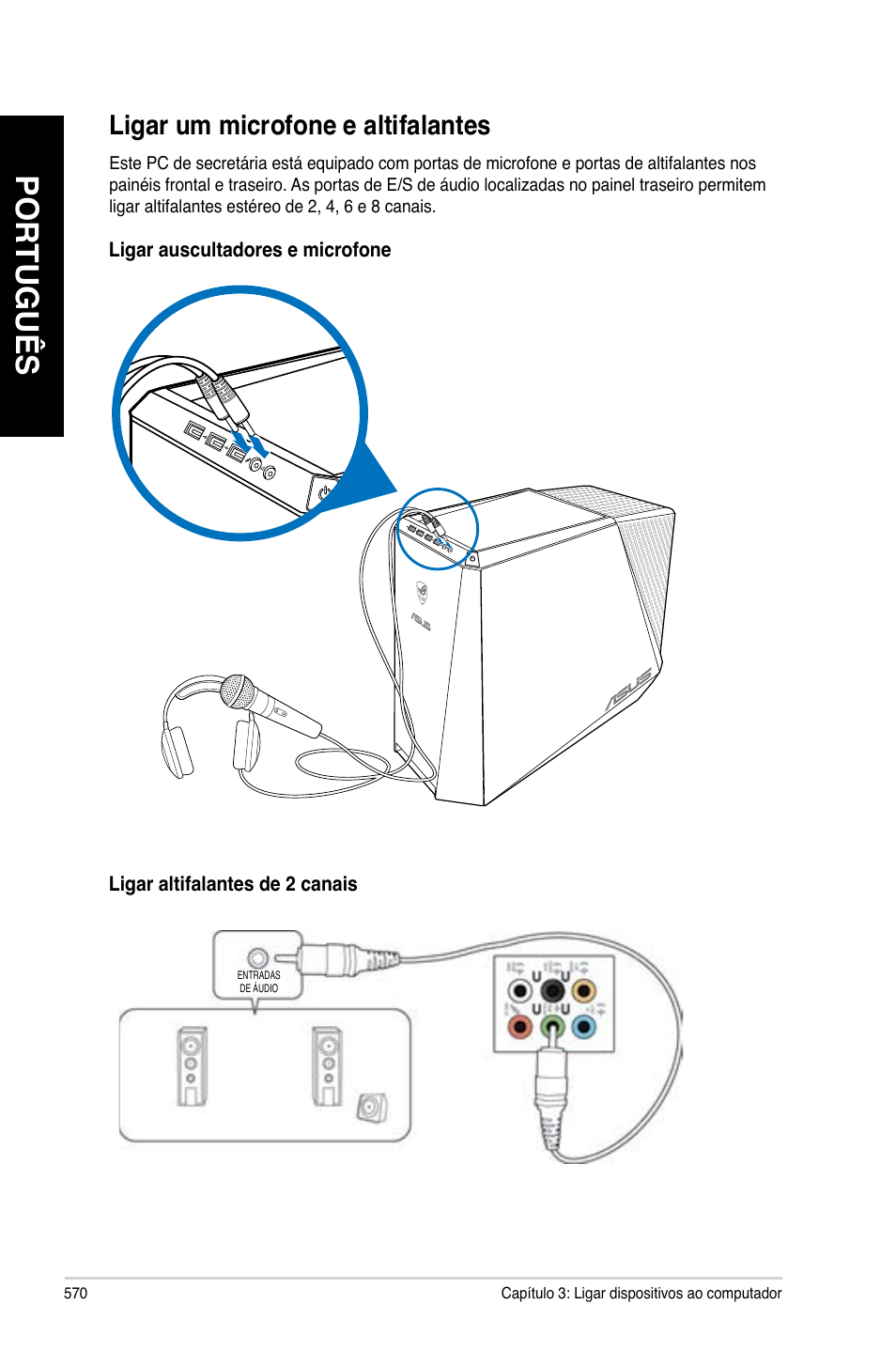 Ligar um microfone e altifalantes, Português | Asus CG8890 User Manual | Page 572 / 632