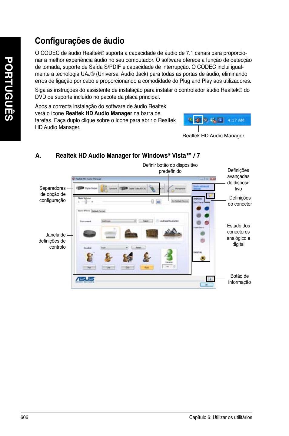 Configurações de áudio, Português | Asus CG8890 User Manual | Page 608 / 632