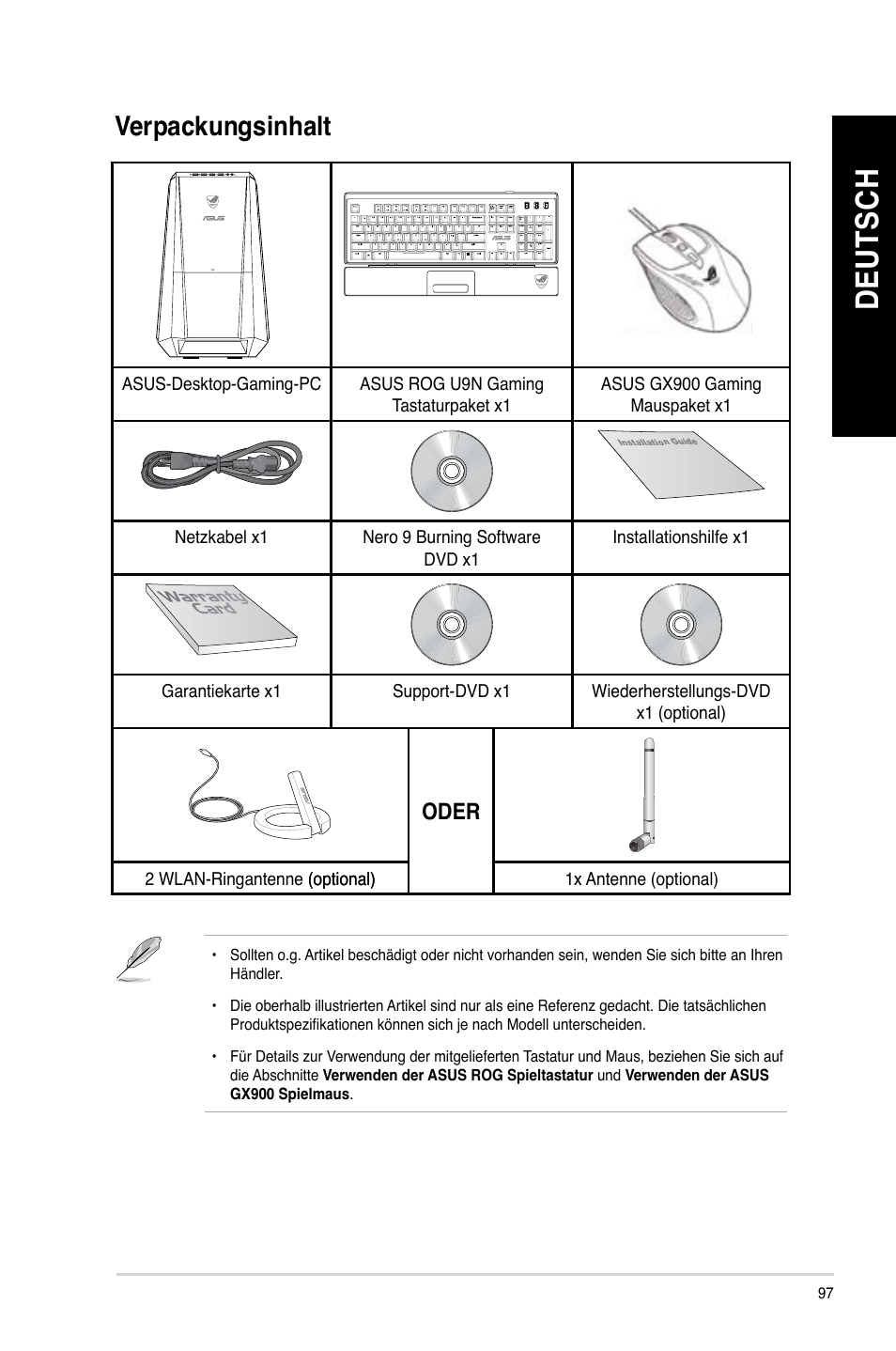 Verpackungsinhalt, De ut sc h de ut sc h de ut sc h de ut sc h | Asus CG8890 User Manual | Page 99 / 632