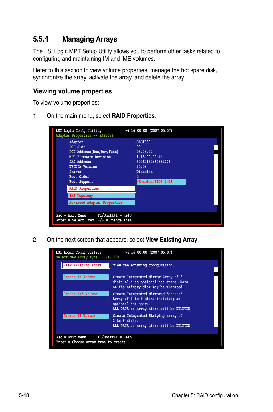 4 managing arrays, Viewing volume properties | Asus DSBF-D16/SAS User Manual | Page 162 / 202