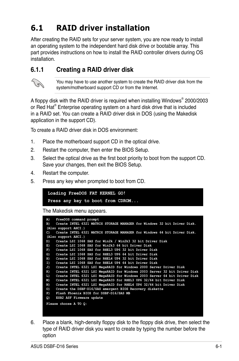 1 raid driver installation, 1 creating a raid driver disk | Asus DSBF-D16/SAS User Manual | Page 175 / 202