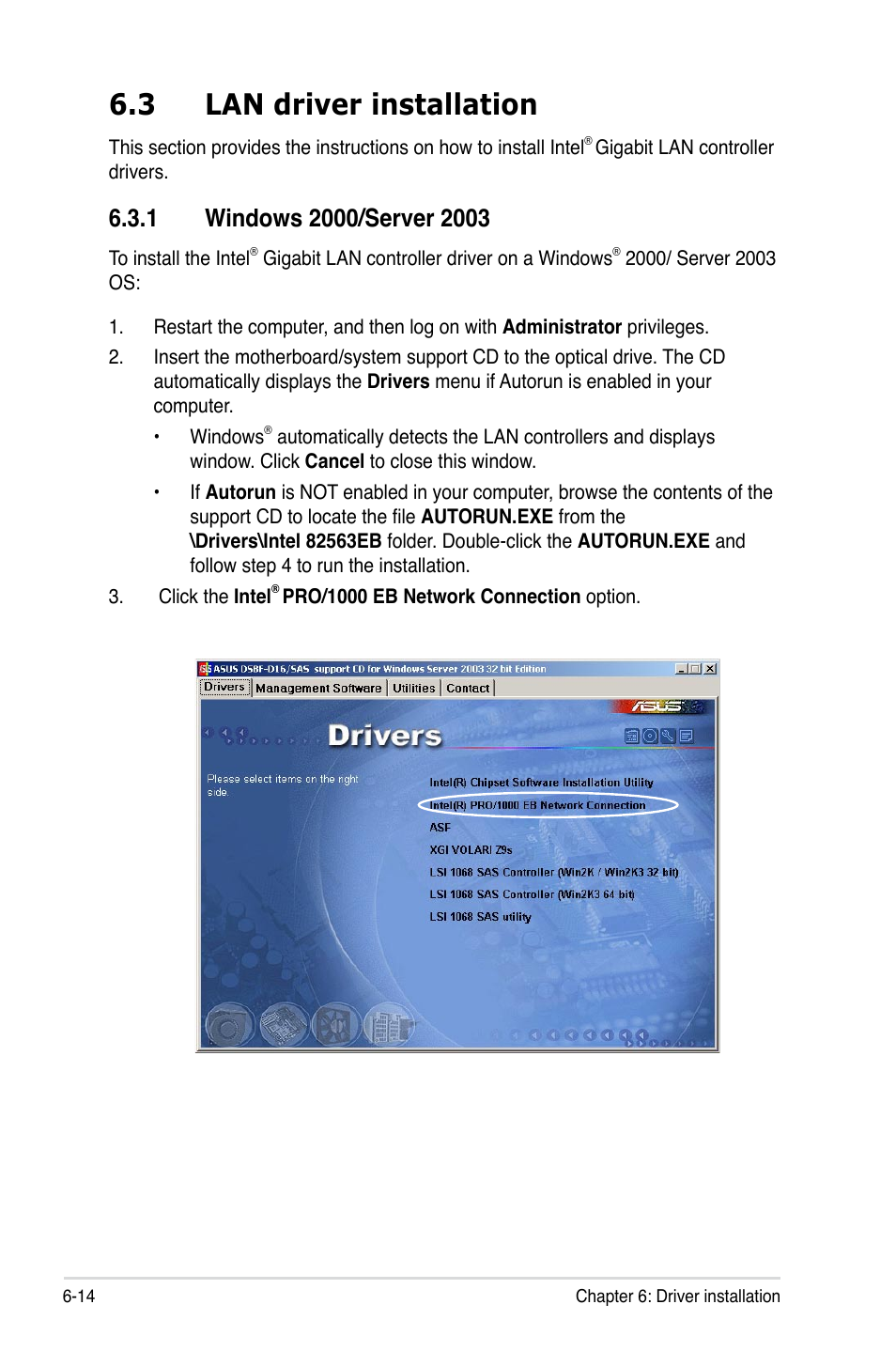 3 lan driver installation | Asus DSBF-D16/SAS User Manual | Page 188 / 202