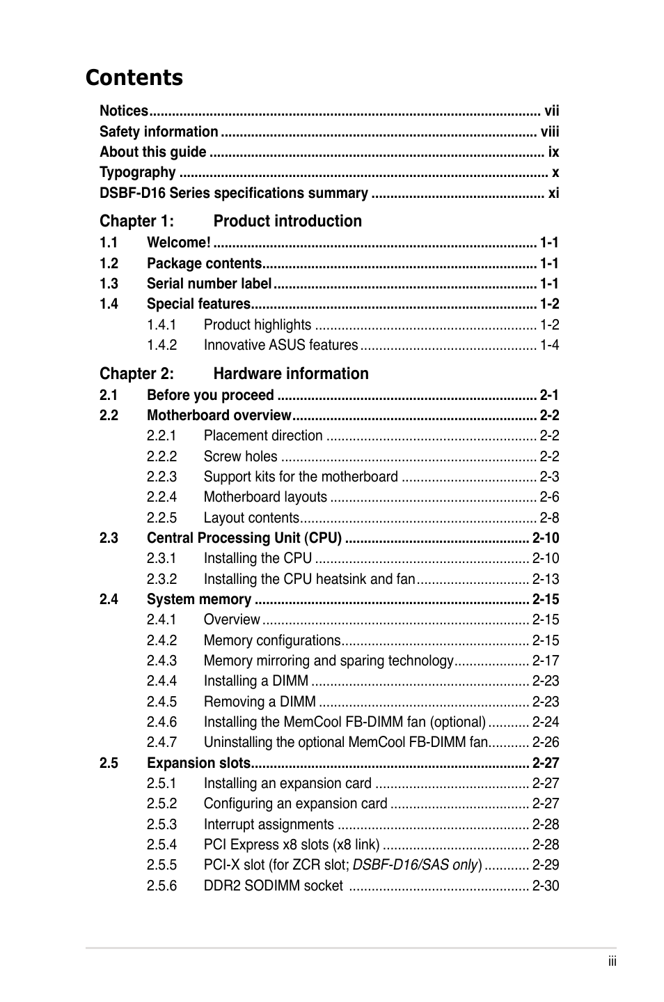 Asus DSBF-D16/SAS User Manual | Page 3 / 202