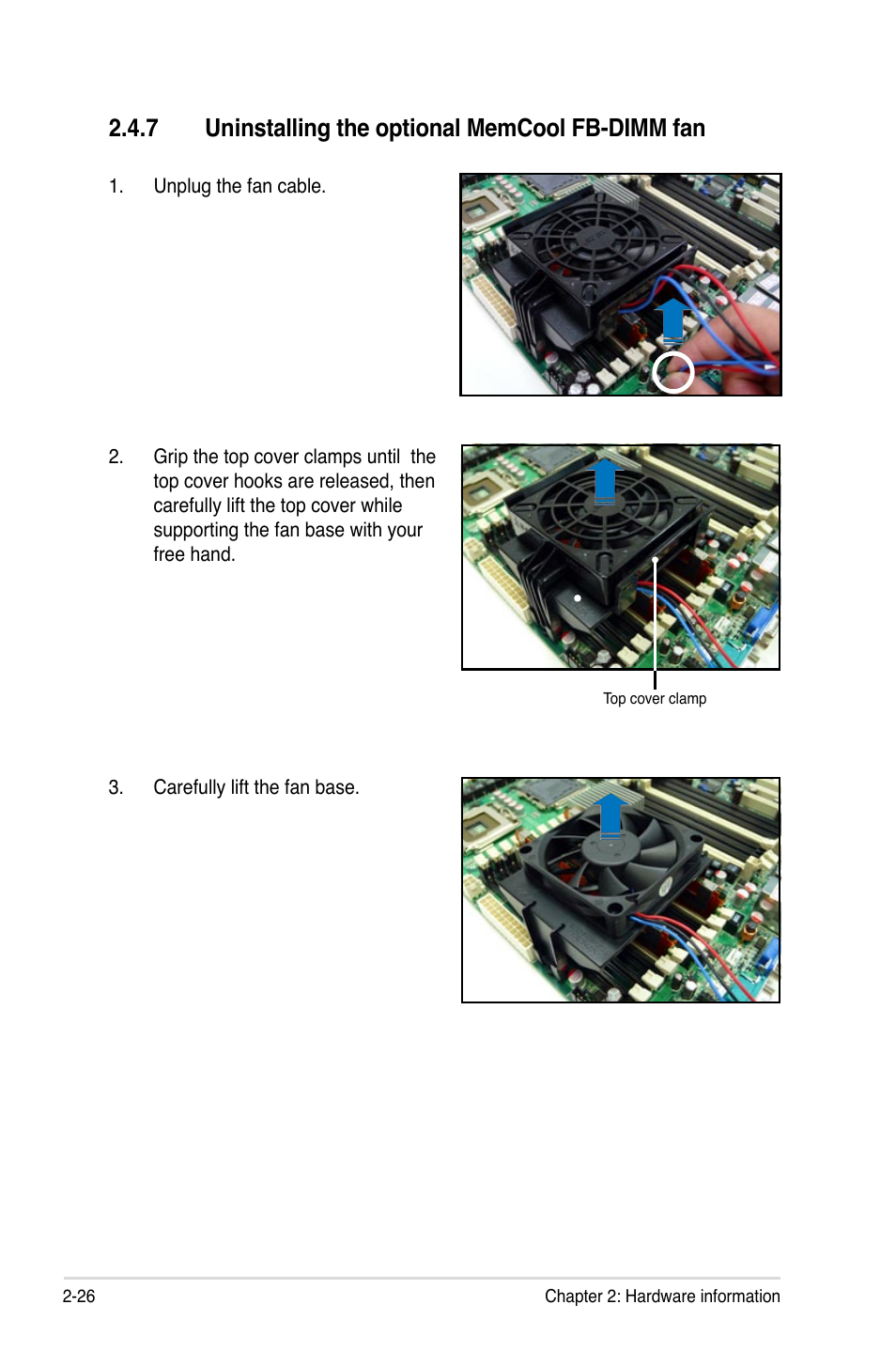 7 uninstalling the optional memcool fb-dimm fan | Asus DSBF-D16/SAS User Manual | Page 48 / 202