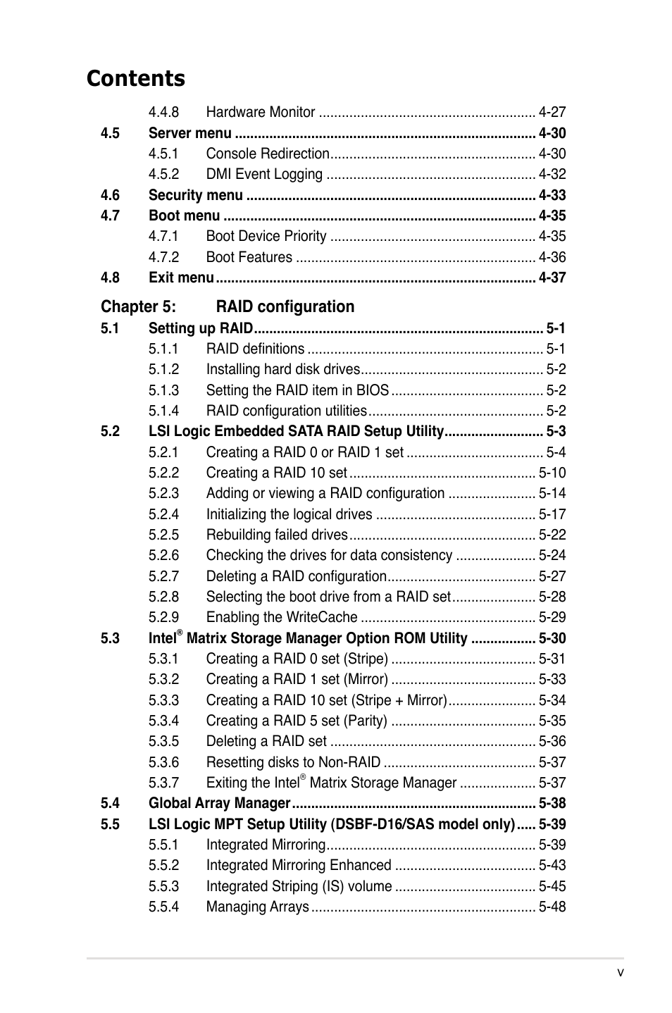 Asus DSBF-D16/SAS User Manual | Page 5 / 202