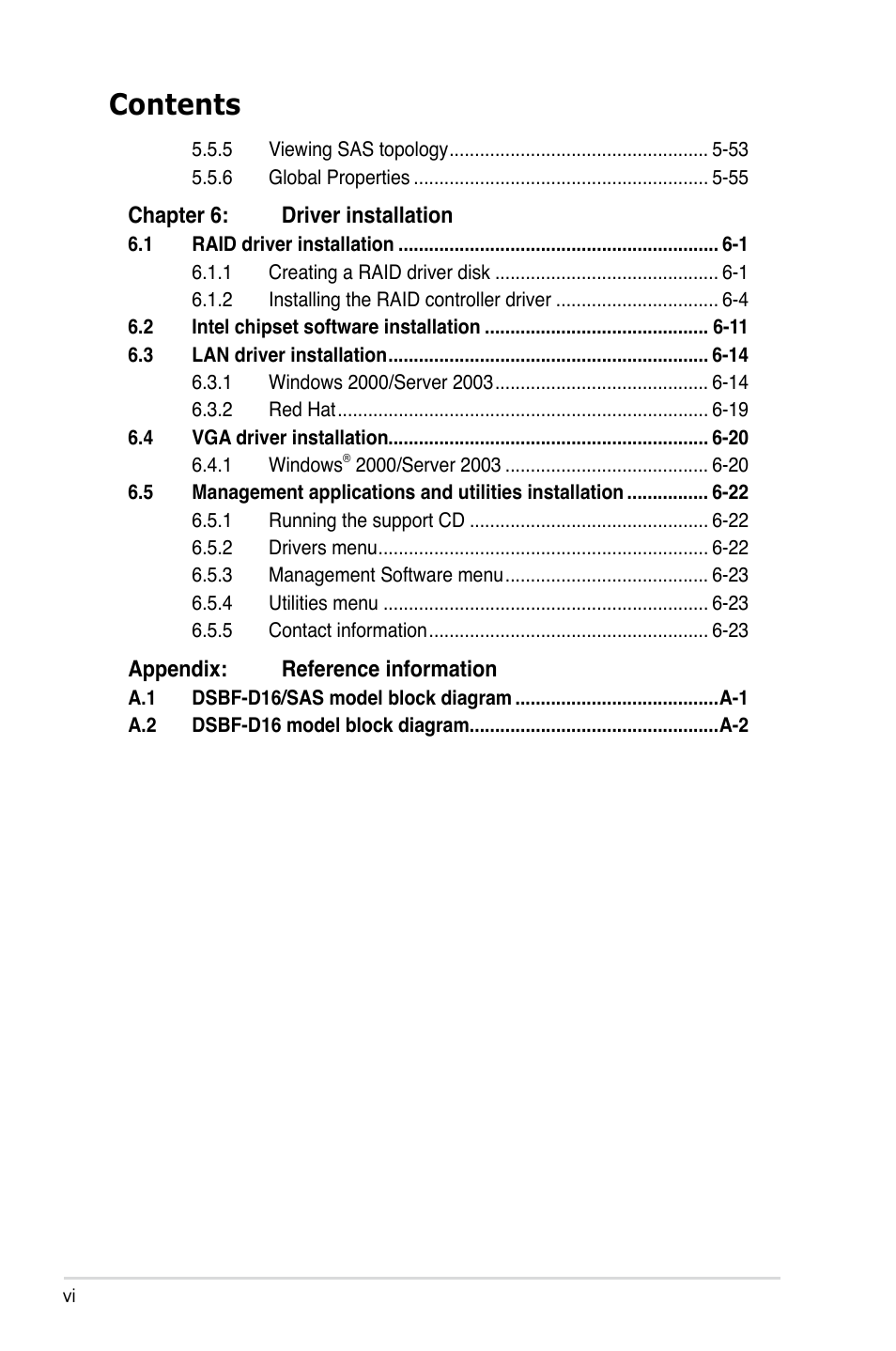 Asus DSBF-D16/SAS User Manual | Page 6 / 202