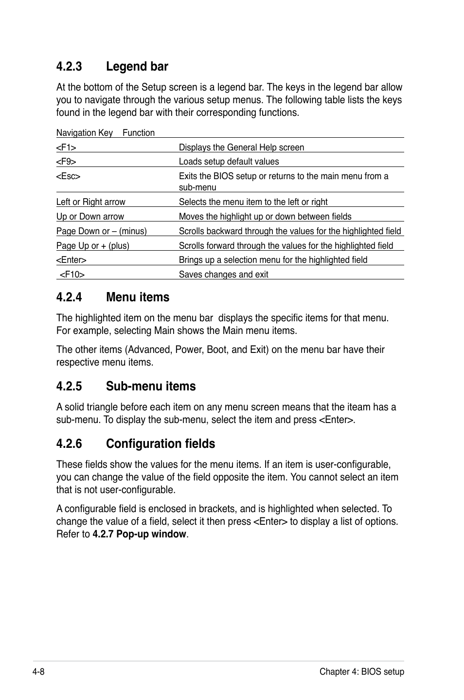 4 menu items, 5 sub-menu items, 6 configuration fields | 3 legend bar | Asus DSBF-D16/SAS User Manual | Page 82 / 202