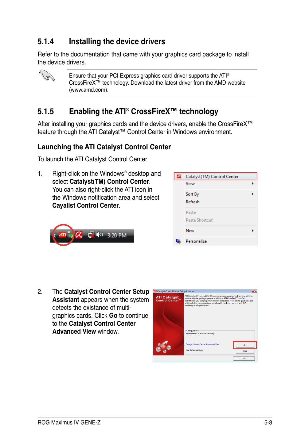 4 installing the device drivers, 5 enabling the ati, Crossfirex™ technology | Asus Maximus IV GENE-Z User Manual | Page 181 / 192