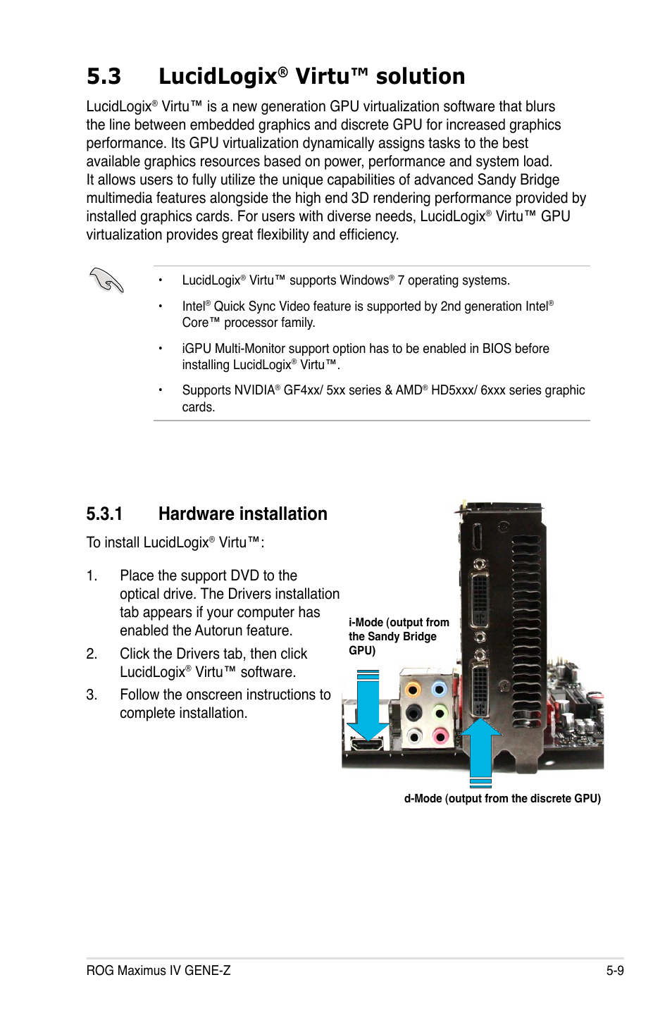 3 lucidlogix, Virtu™ solution, 1 hardware installation | Asus Maximus IV GENE-Z User Manual | Page 187 / 192