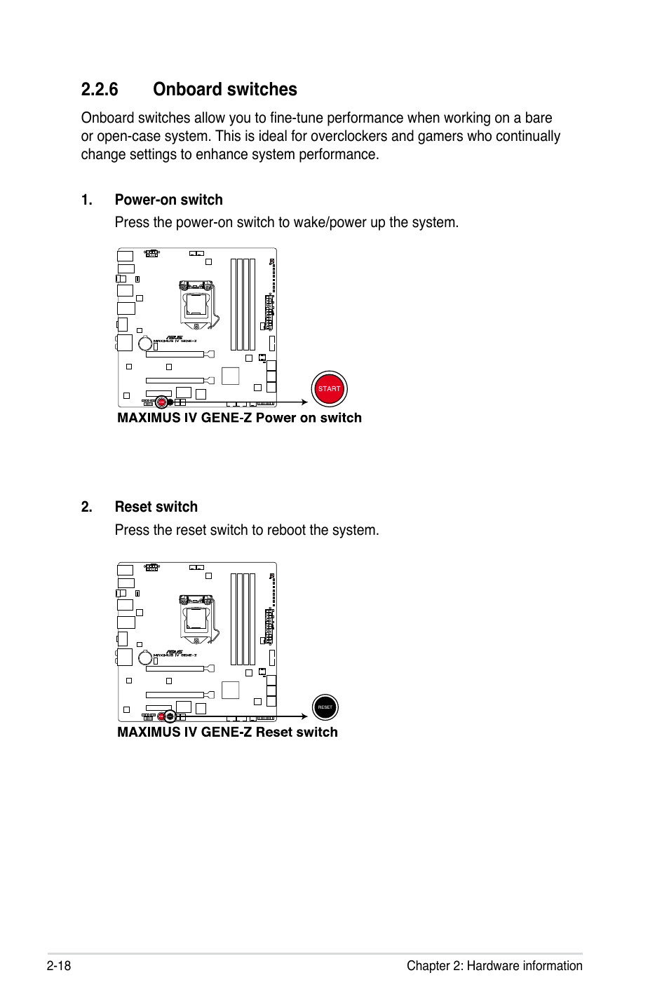 6 onboard switches | Asus Maximus IV GENE-Z User Manual | Page 50 / 192