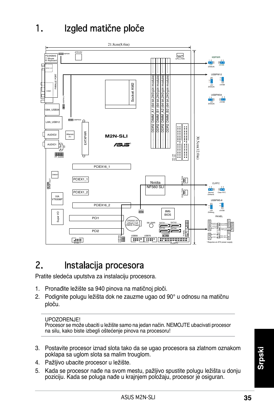 Izgled matične ploče 2. instalacija procesora, Asus m2n-sli, M2n-sli | Socket am2, Nvidia nf560 sli | Asus M2N-SLI User Manual | Page 35 / 38