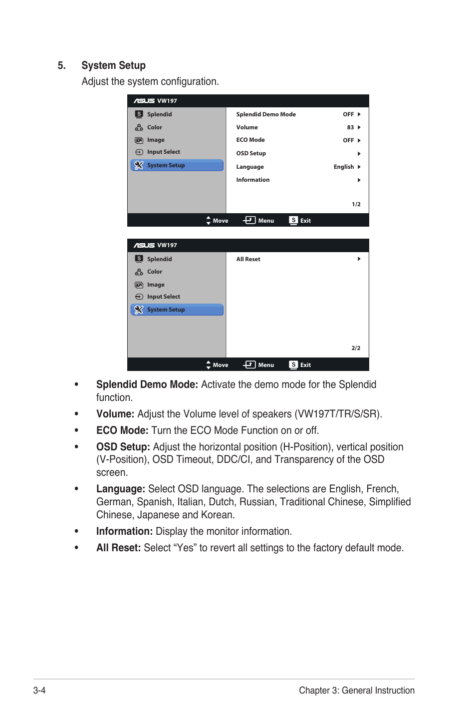 System setup adjust the system configuration | Asus VW197DR User Manual | Page 18 / 21