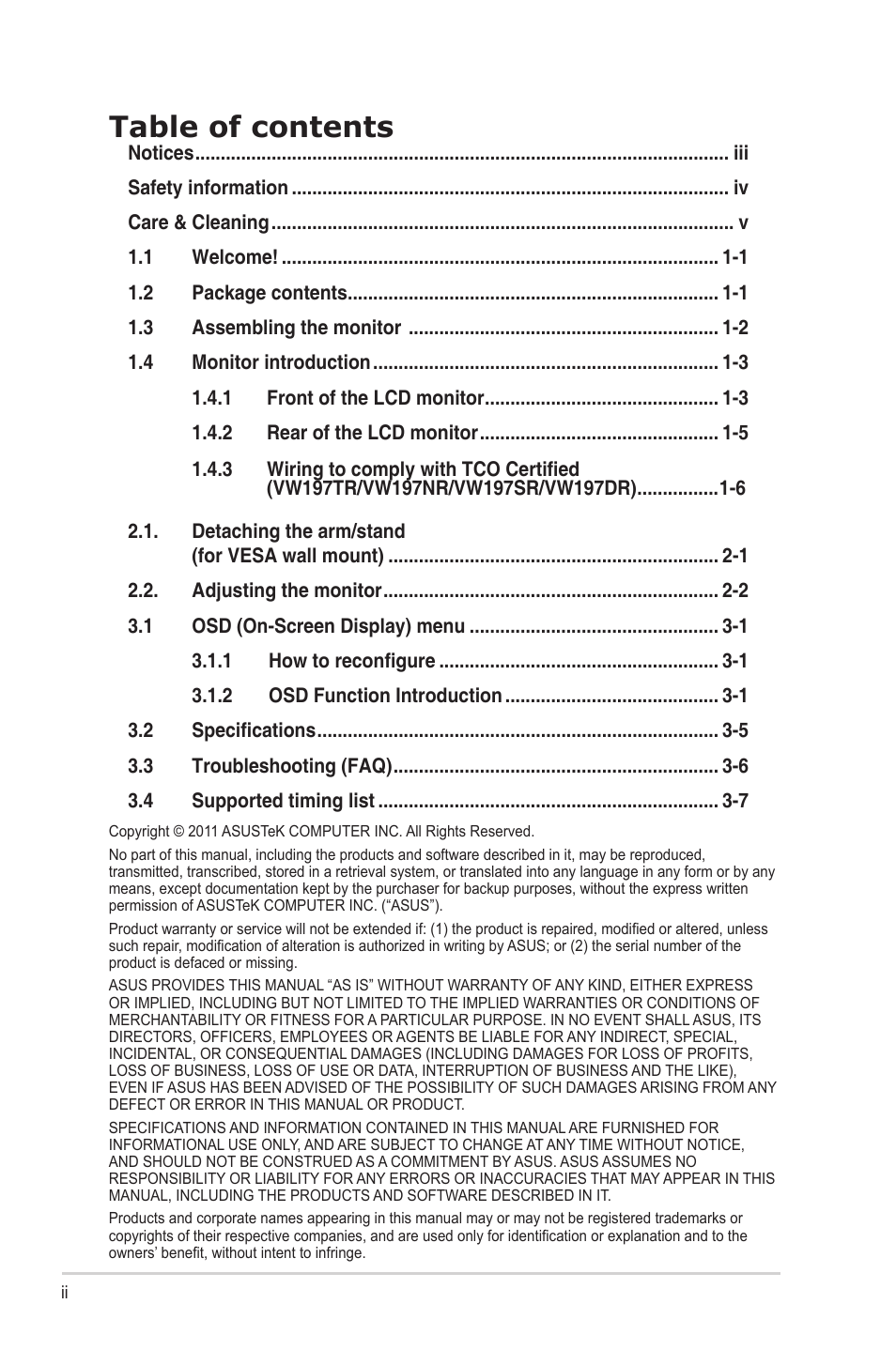 Asus VW197DR User Manual | Page 2 / 21