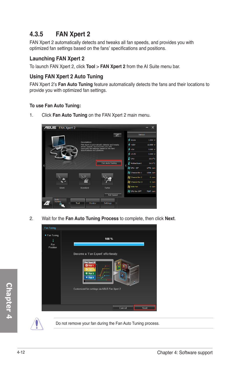 5 fan xpert 2, Fan xpert 2 -12, Chapter 4 | Asus F2A85-M PRO User Manual | Page 106 / 165