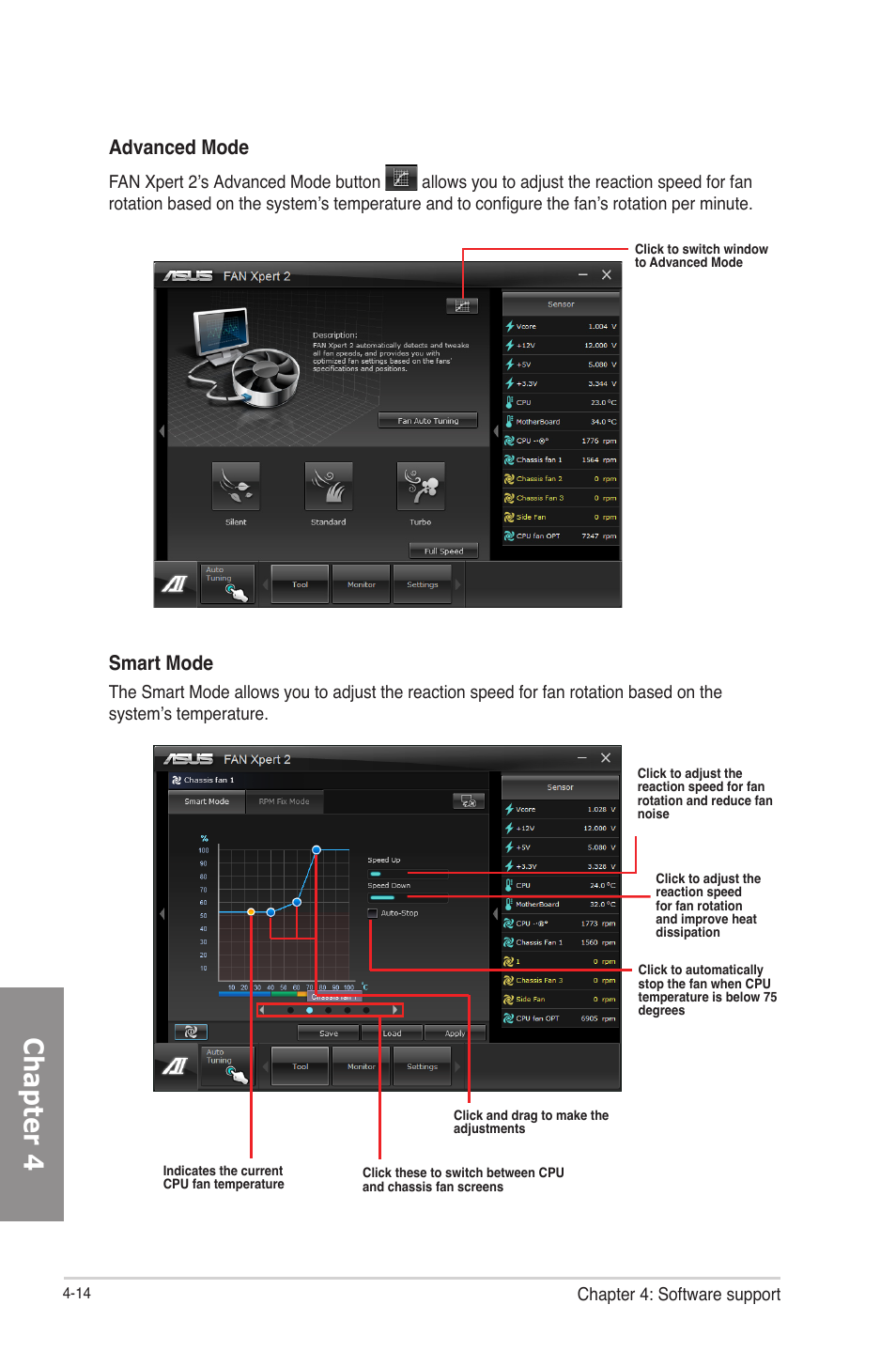 Chapter 4, Advanced mode, Smart mode | Asus F2A85-M PRO User Manual | Page 108 / 165