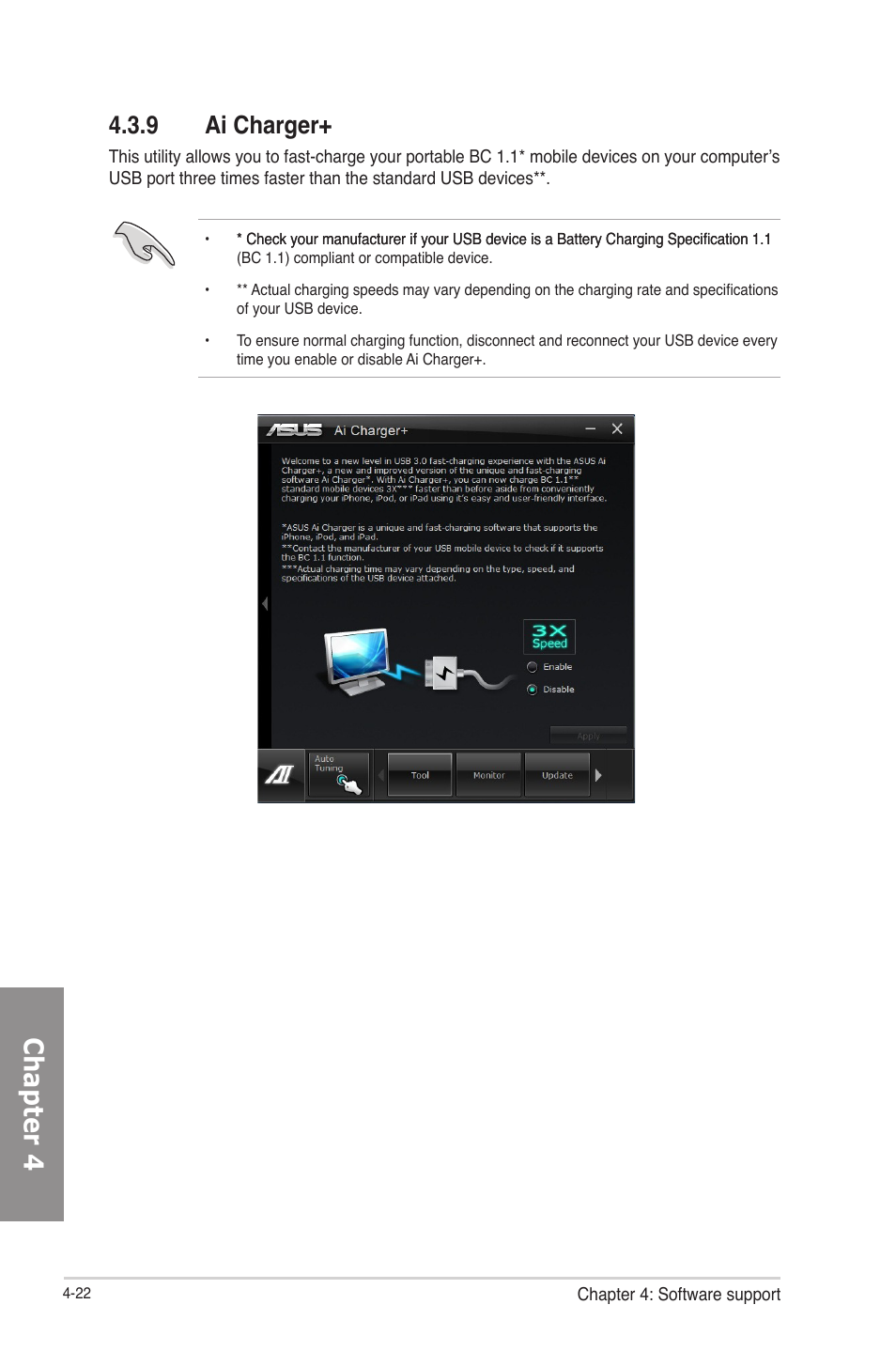 9 ai charger, Ai charger+ -22, Chapter 4 | Asus F2A85-M PRO User Manual | Page 116 / 165