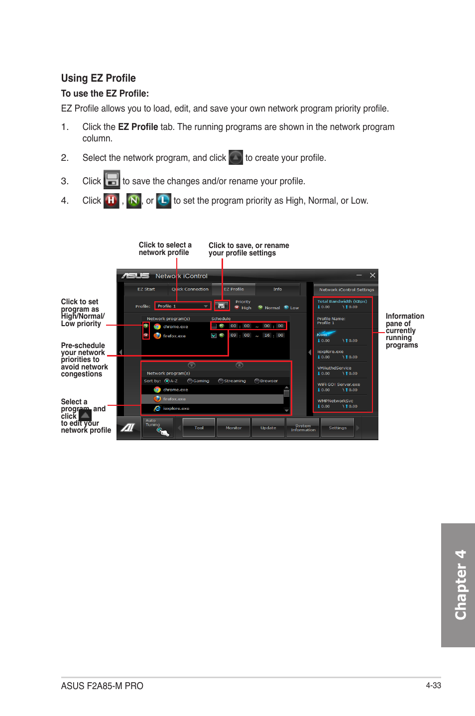 Chapter 4, Using ez profile | Asus F2A85-M PRO User Manual | Page 127 / 165