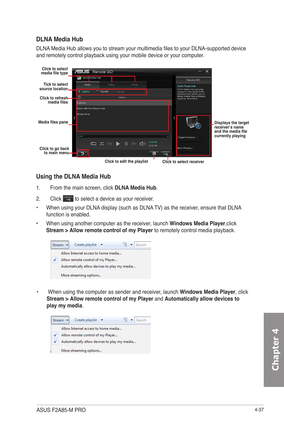 Chapter 4, Using the dlna media hub, Dlna media hub | Asus F2A85-M PRO User Manual | Page 131 / 165