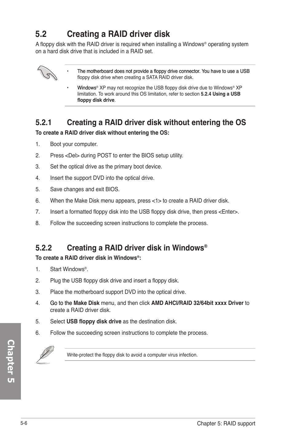 2 creating a raid driver disk, 2 creating a raid driver disk in windows, Creating a raid driver disk -6 5.2.1 | Creating a raid driver disk in windows, Chapter 5 5.2 creating a raid driver disk | Asus F2A85-M PRO User Manual | Page 144 / 165