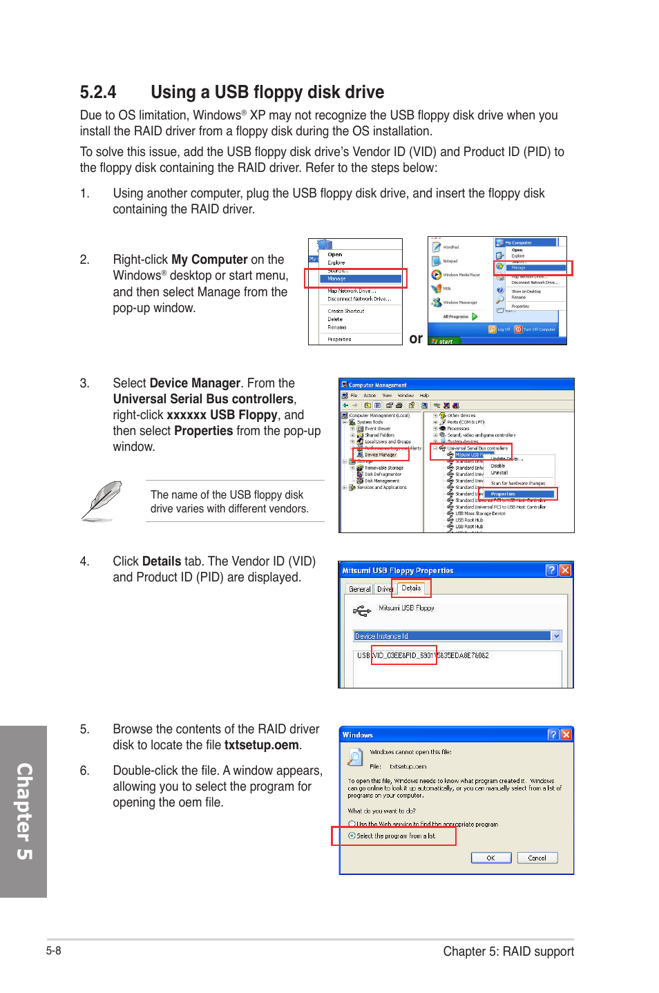 4 using a usb floppy disk drive, Using a usb floppy disk drive -8, Chapter 5 | Asus F2A85-M PRO User Manual | Page 146 / 165