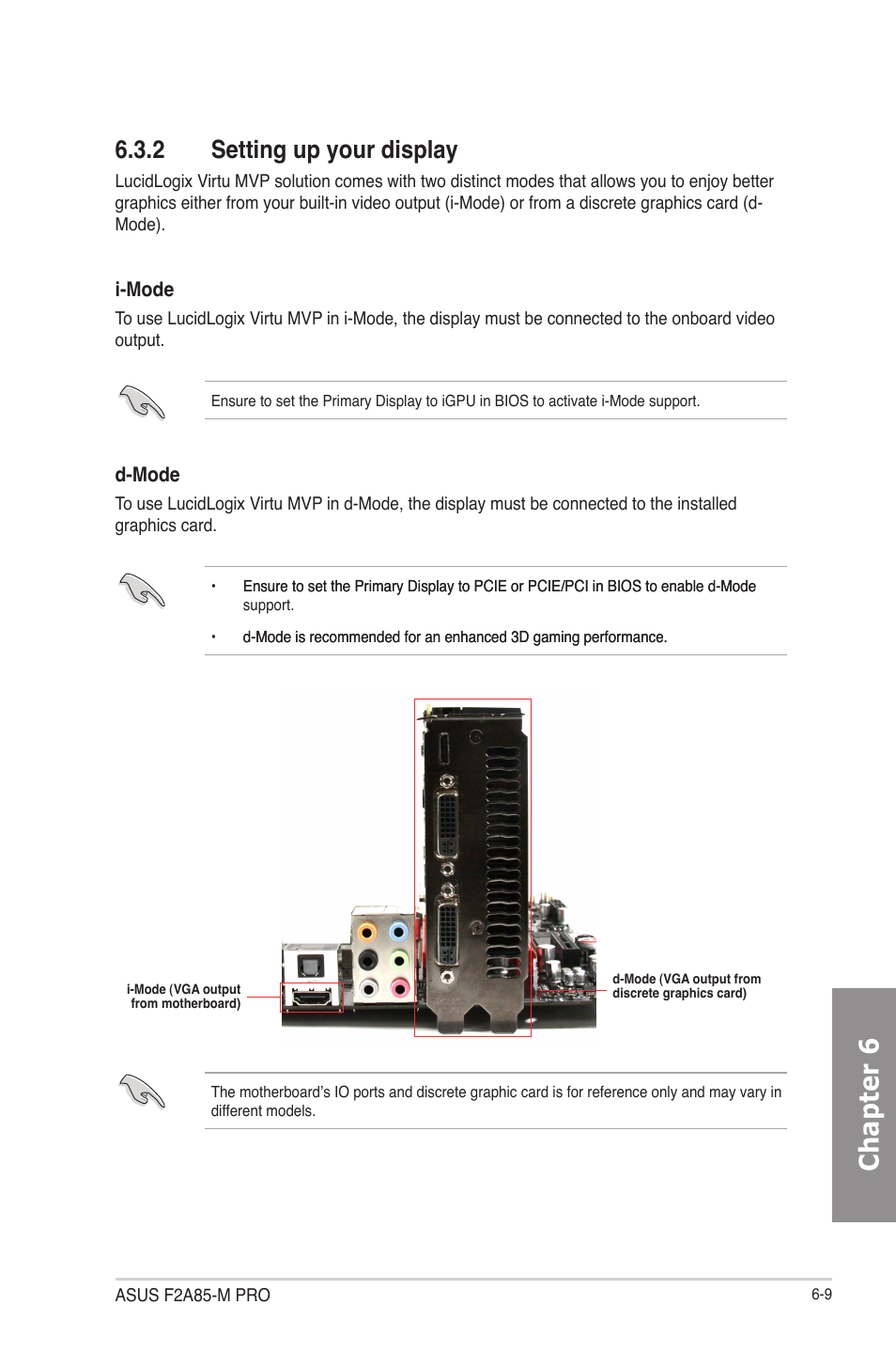 2 setting up your display, Setting up your display -9, Chapter 6 | Asus F2A85-M PRO User Manual | Page 157 / 165