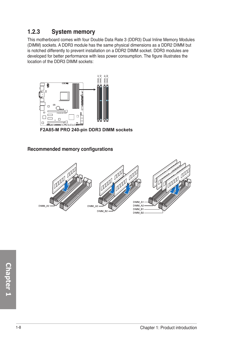 3 system memory, System memory -8, Chapter 1 | Asus F2A85-M PRO User Manual | Page 24 / 165
