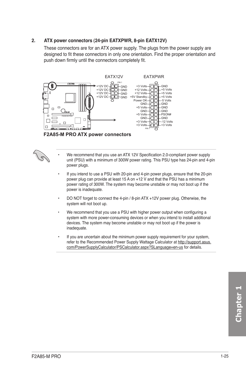 Chapter 1, F2a85-m pro, F2a85-m pro atx power connectors | Asus F2A85-M PRO User Manual | Page 41 / 165