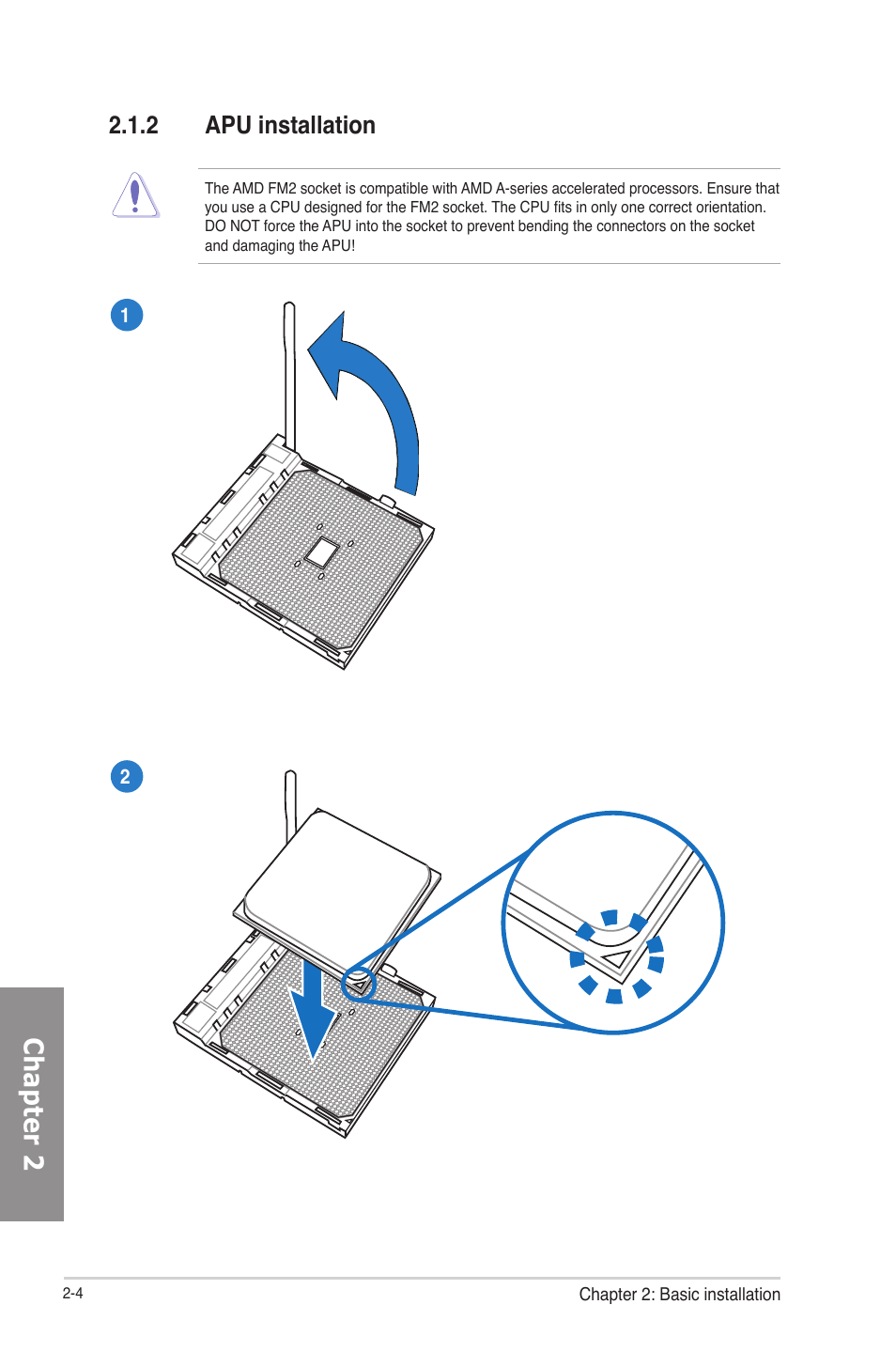 2 apu installation, Apu installation -4, Chapter 2 | Asus F2A85-M PRO User Manual | Page 52 / 165