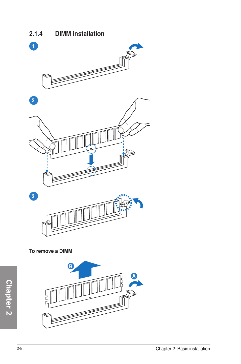 4 dimm installation, Dimm installation -8, Chapter 2 | Asus F2A85-M PRO User Manual | Page 56 / 165