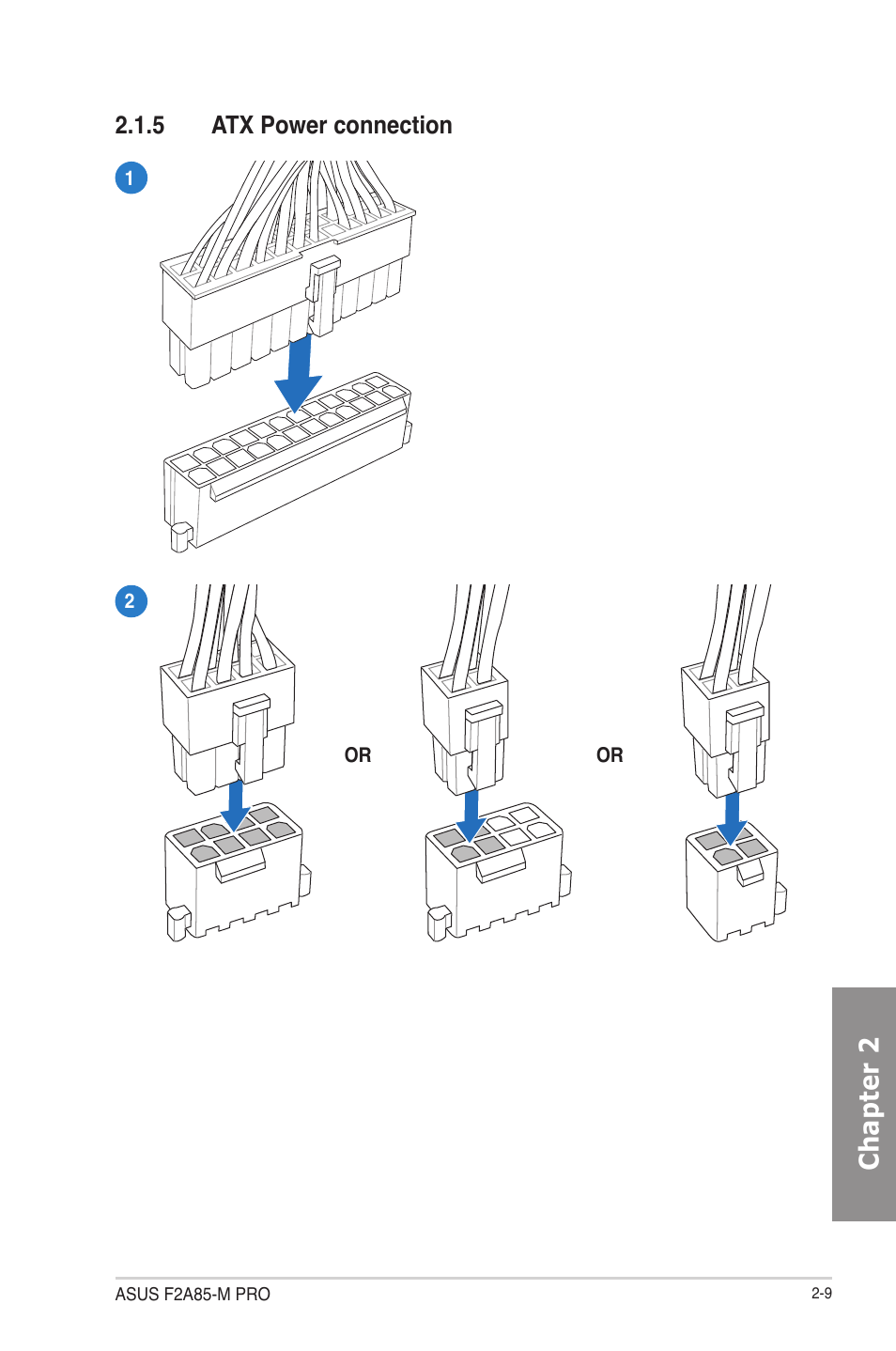 5 atx power connection, Atx power connection -9, Chapter 2 | Asus F2A85-M PRO User Manual | Page 57 / 165